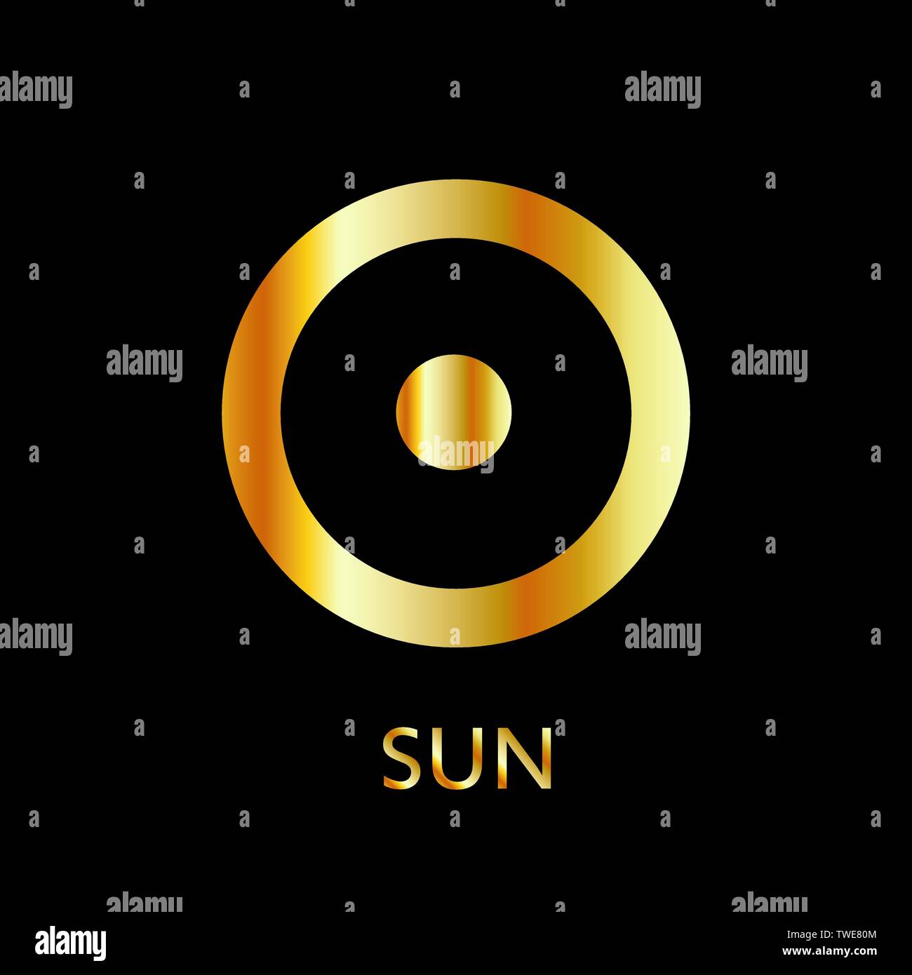 Zodiac and astrology symbol of the planet Sun in gold colors- astronomical icon Stock Vector