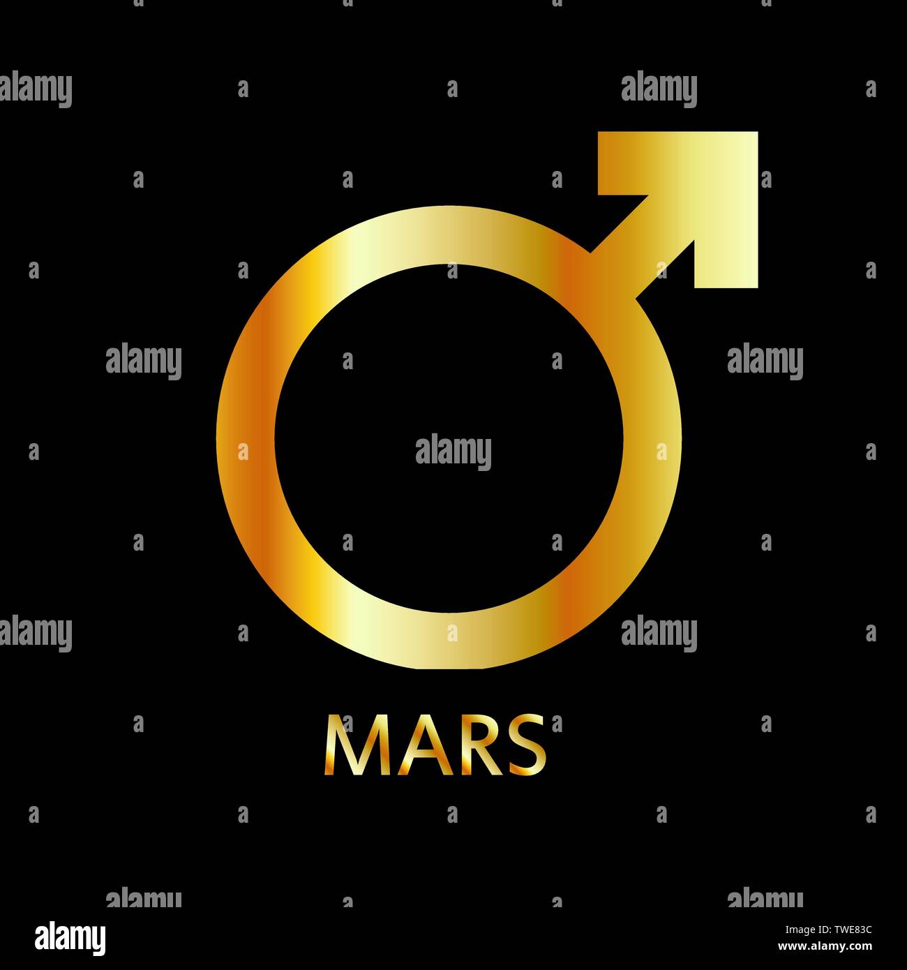 Zodiac and astrology symbol of the planet Mars in gold colors- astronomical icon Stock Vector