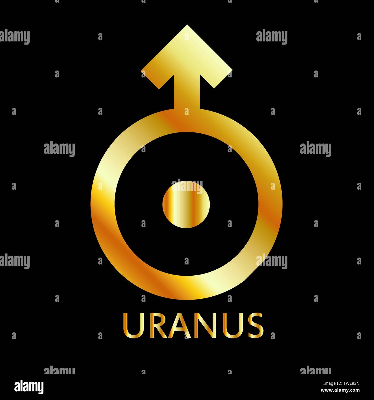 Zodiac and astrology symbol of the planet Uranus in gold colors- astronomical icon Stock Vector