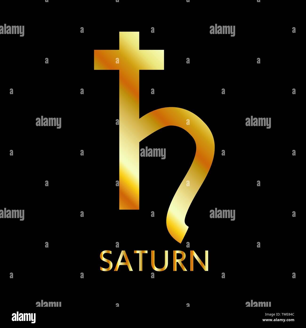 Zodiac and astrology symbol of the planet Saturn in gold colors- astronomical icon Stock Vector