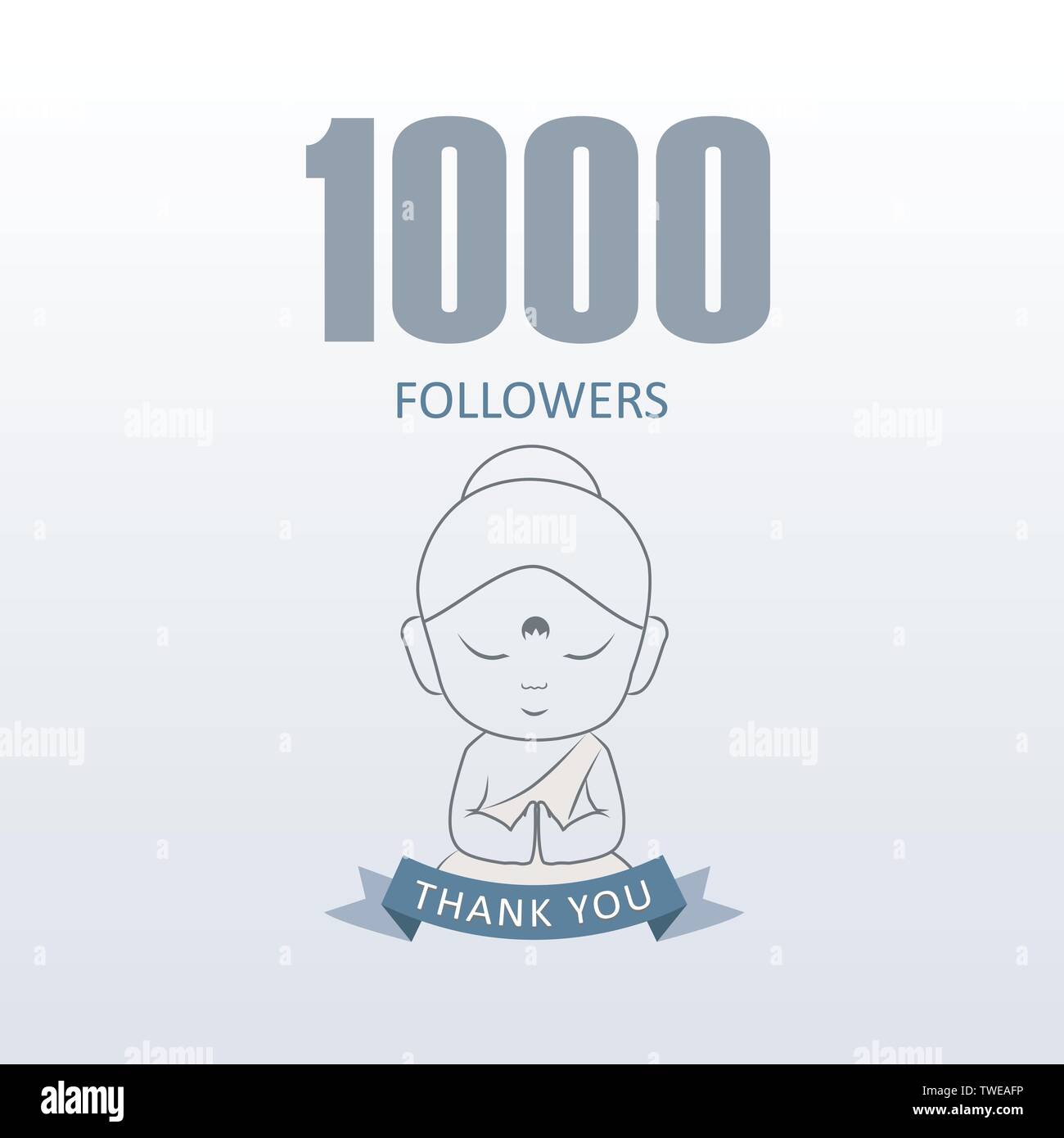 Little Monk showing gratitude for 1000 followers on social media- Thank you from Little Buddha Stock Vector
