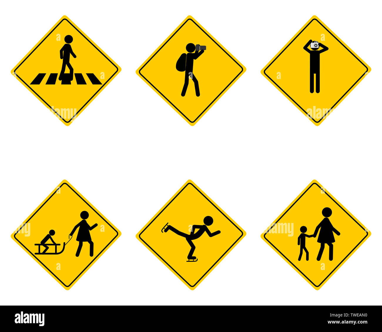 Traffic warning sign for various sports Stock Photo