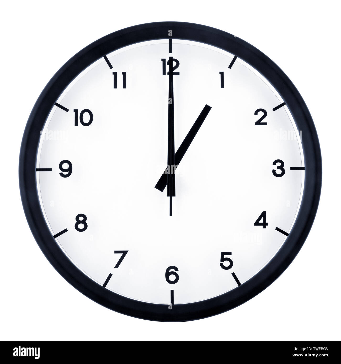 Classic analog clock pointing at 1 o'clock, isolated on white