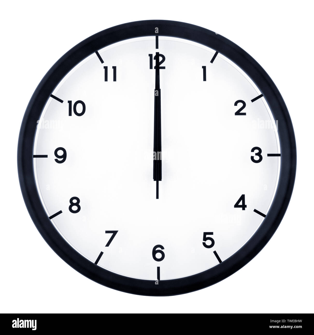 Classic analog clock pointing at 12 o'clock, isolated on white