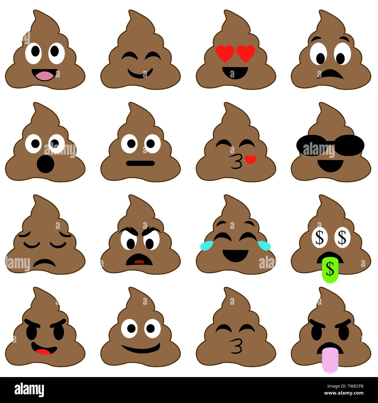 Set of cute poop happy poop emoji emotional piles of poop, Collection