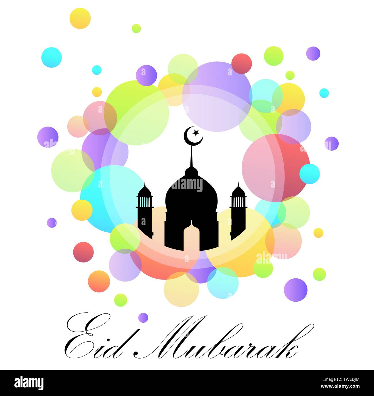 Colorful Eid card with Mosque dome and minaret silhouette Stock Vector