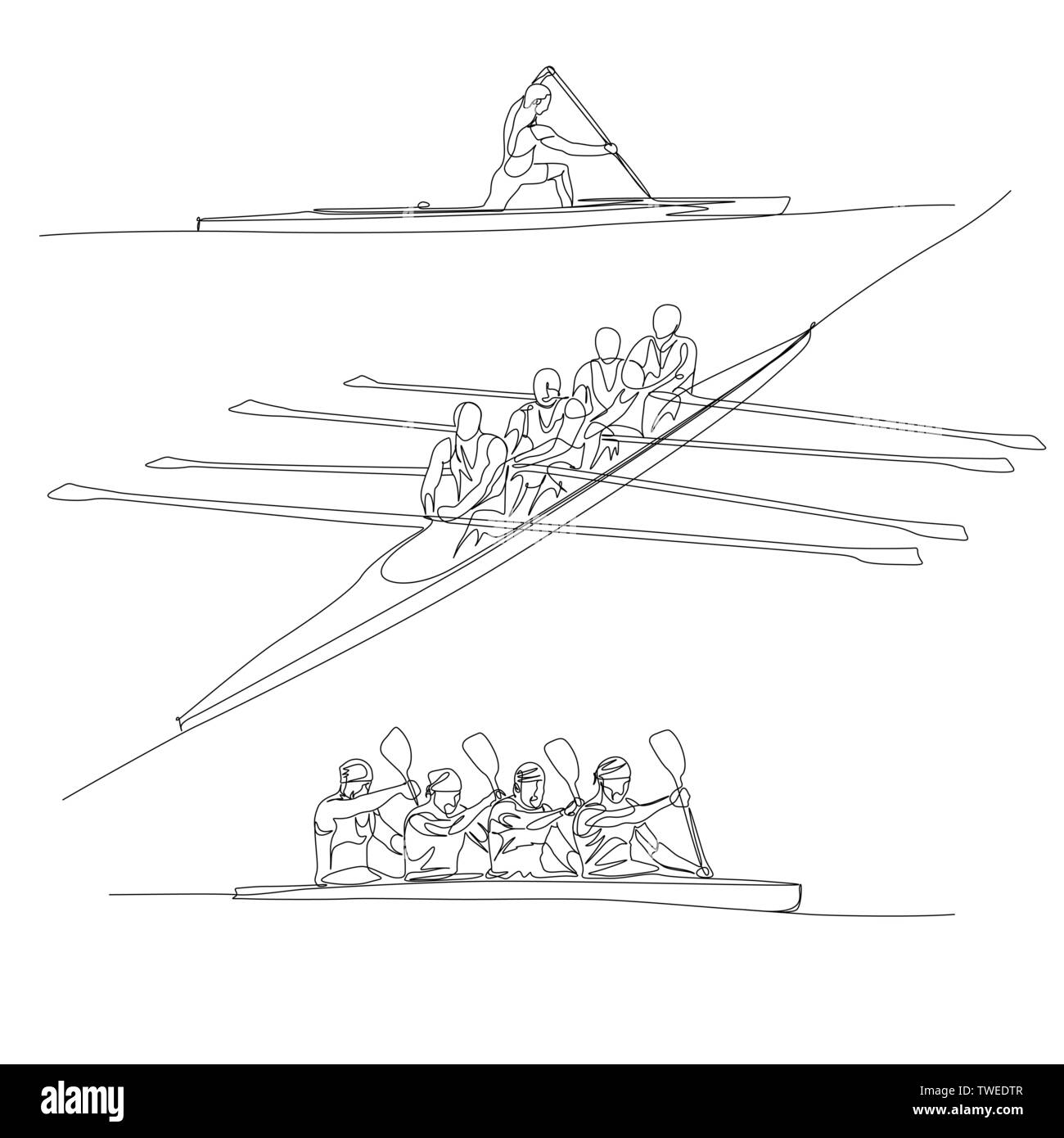 Continuous one line rowing or crew sport set. Summer Olympic Games