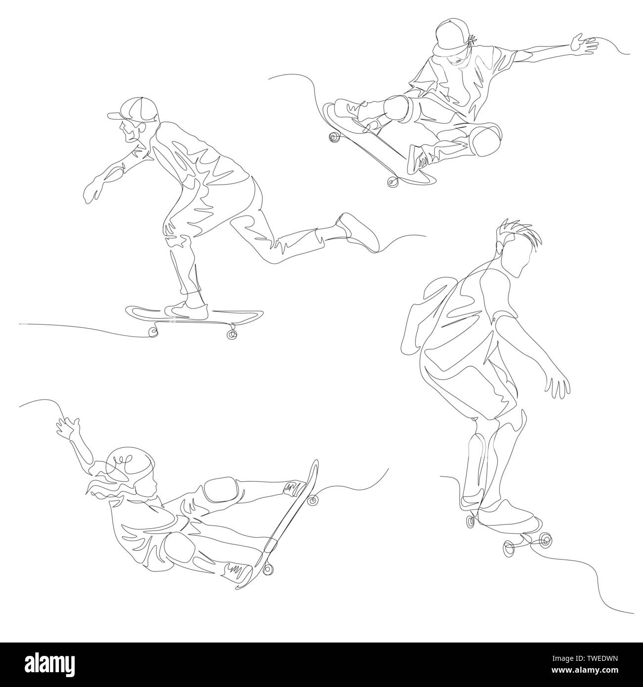 Continuous one line skater set. Skateboarding, Summer Olympic Games. Vector  Stock Vector Image & Art - Alamy