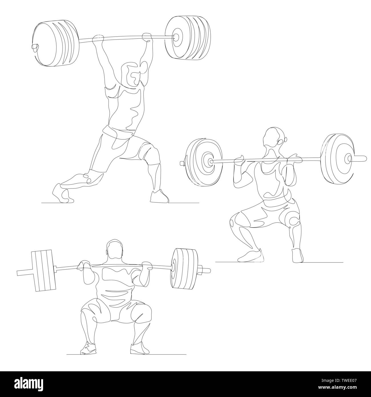 Continuous one line weightlifter set. Summer Olympic Games. Vector Stock Vector
