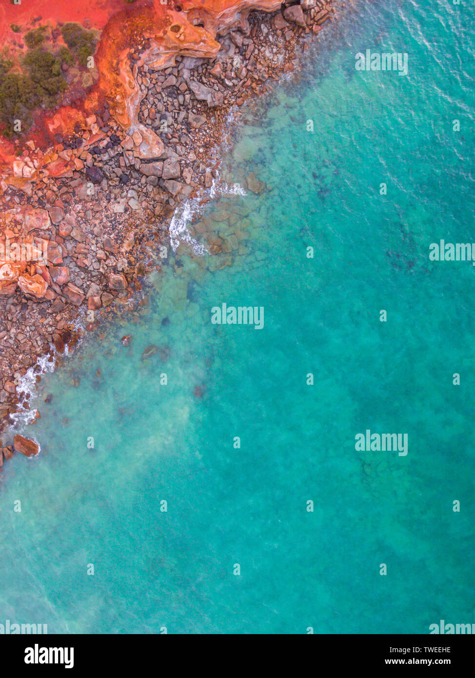 A top down aerial view of Gantheaume Point in Broome, Western Australia. Stock Photo