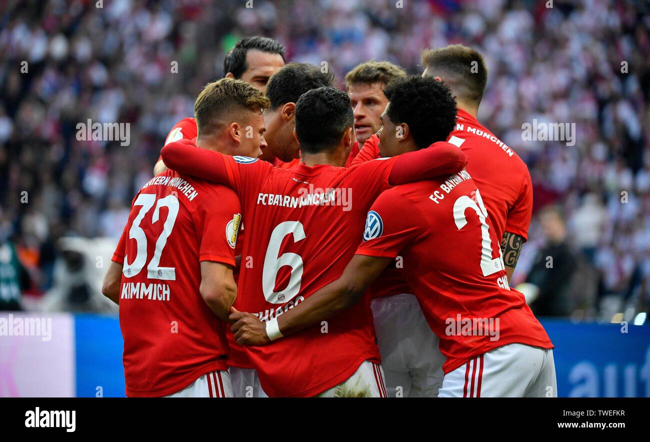 Goal celebration at FC Bayern Munich, 76th DFB Cup Final RB Leipzig, RBL, against FC Bayern Munich, FCB, Olympic stadion Berlin, Germany Stock Photo