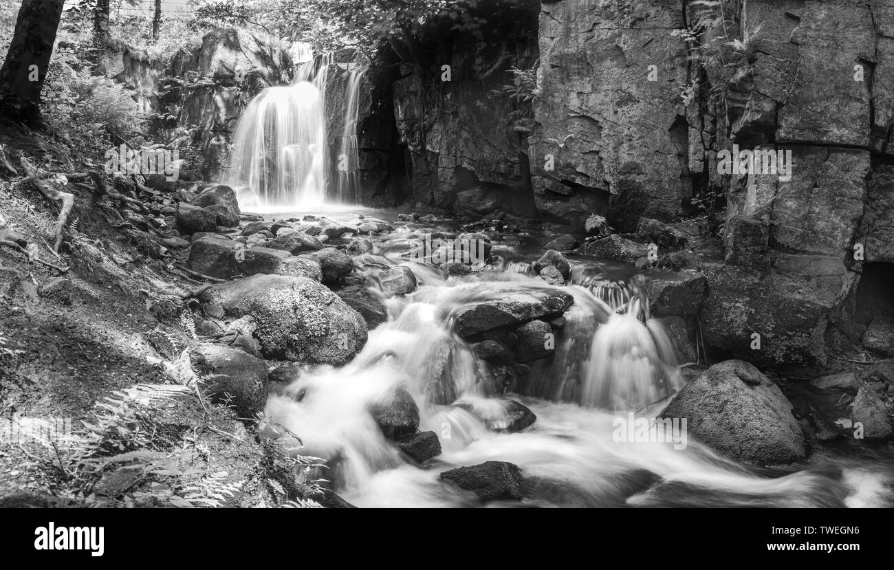 Lumsdale Falls are set along the Lumsdale Valley, a short walk from Matlock in Derbeyshire,on the edge of the Peak District National Park. Stock Photo