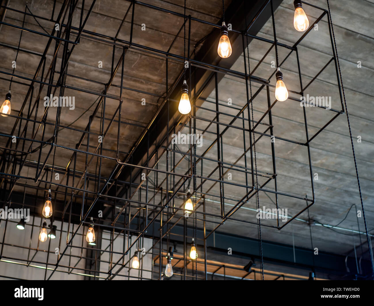 Modern Ceiling Light Or Light Bulbs Hanging With Steel Bars From