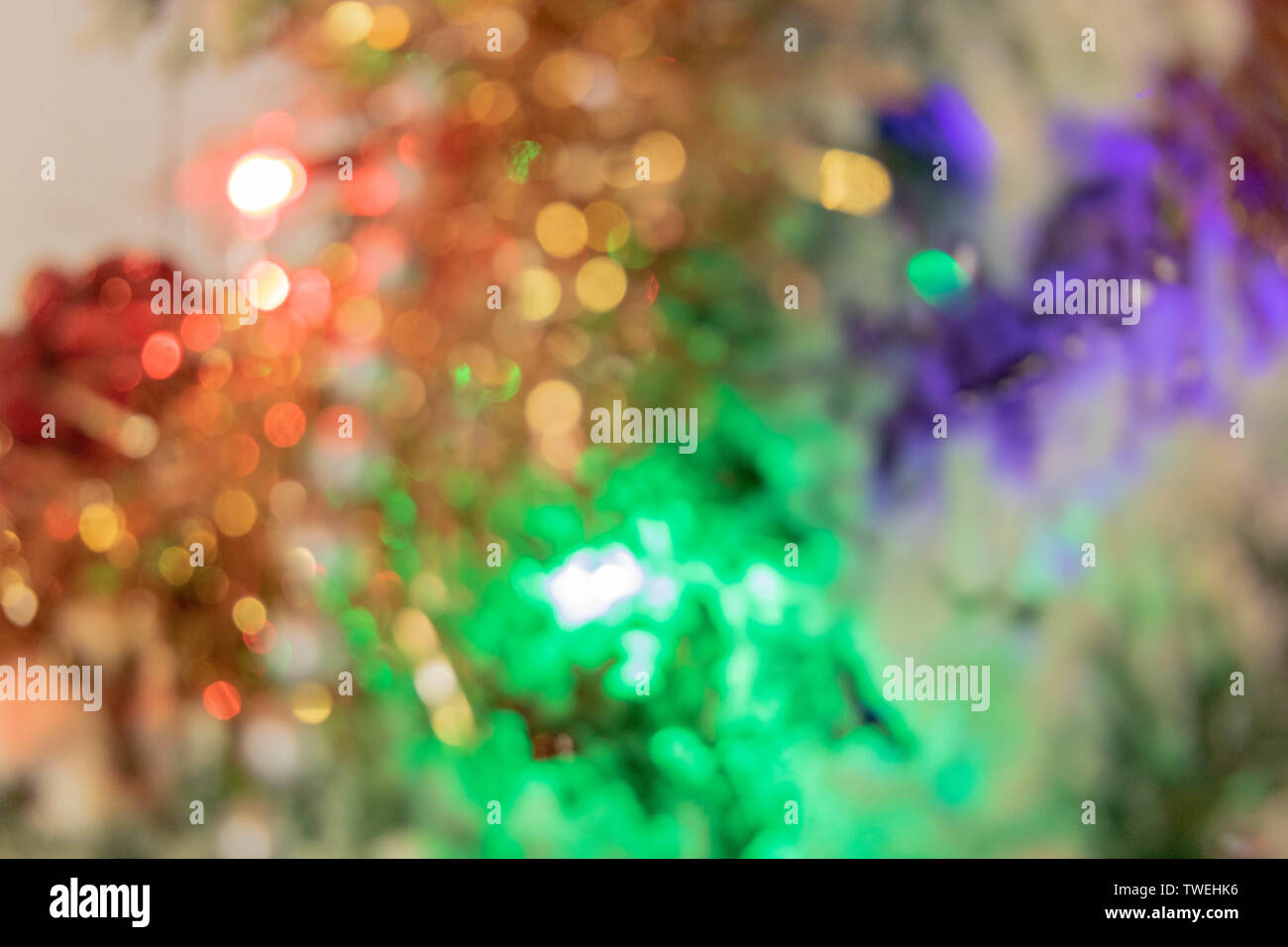 Christmas tree and end of year festivities - bokeh on garlands Stock Photo