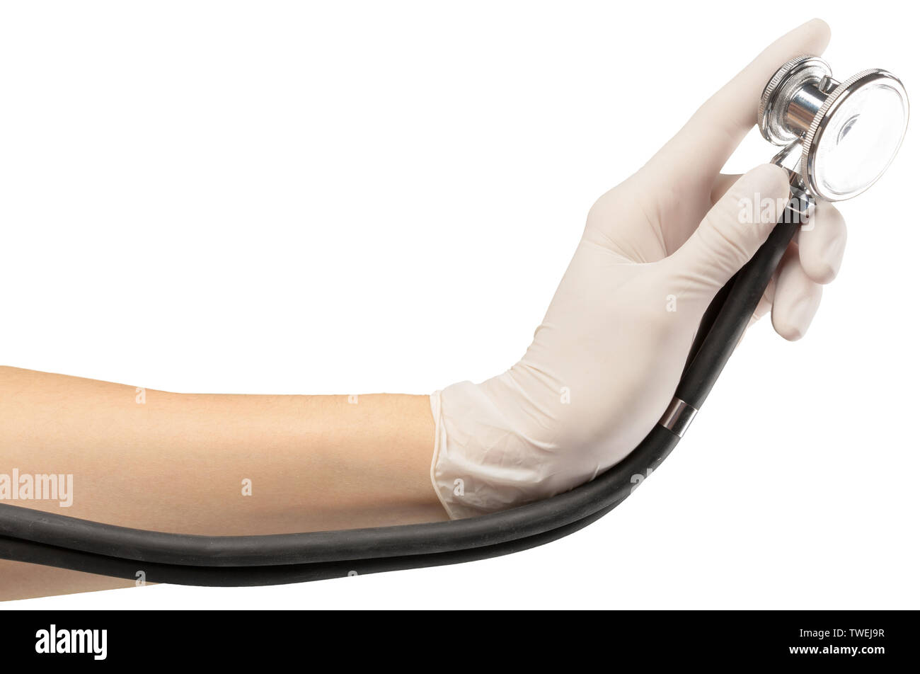 stethoscope in hand, close up, isolated on white Stock Photo Alamy
