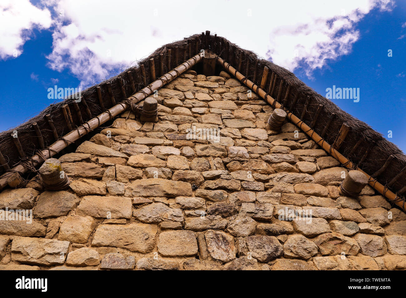 Machu Picchu, Peru. 02nd May, 2019. The gable of an Inca building on Machu  Picchu shows the construction method. The Runins of Machu Picchu is the  undisputed top tourist destination in Peru.