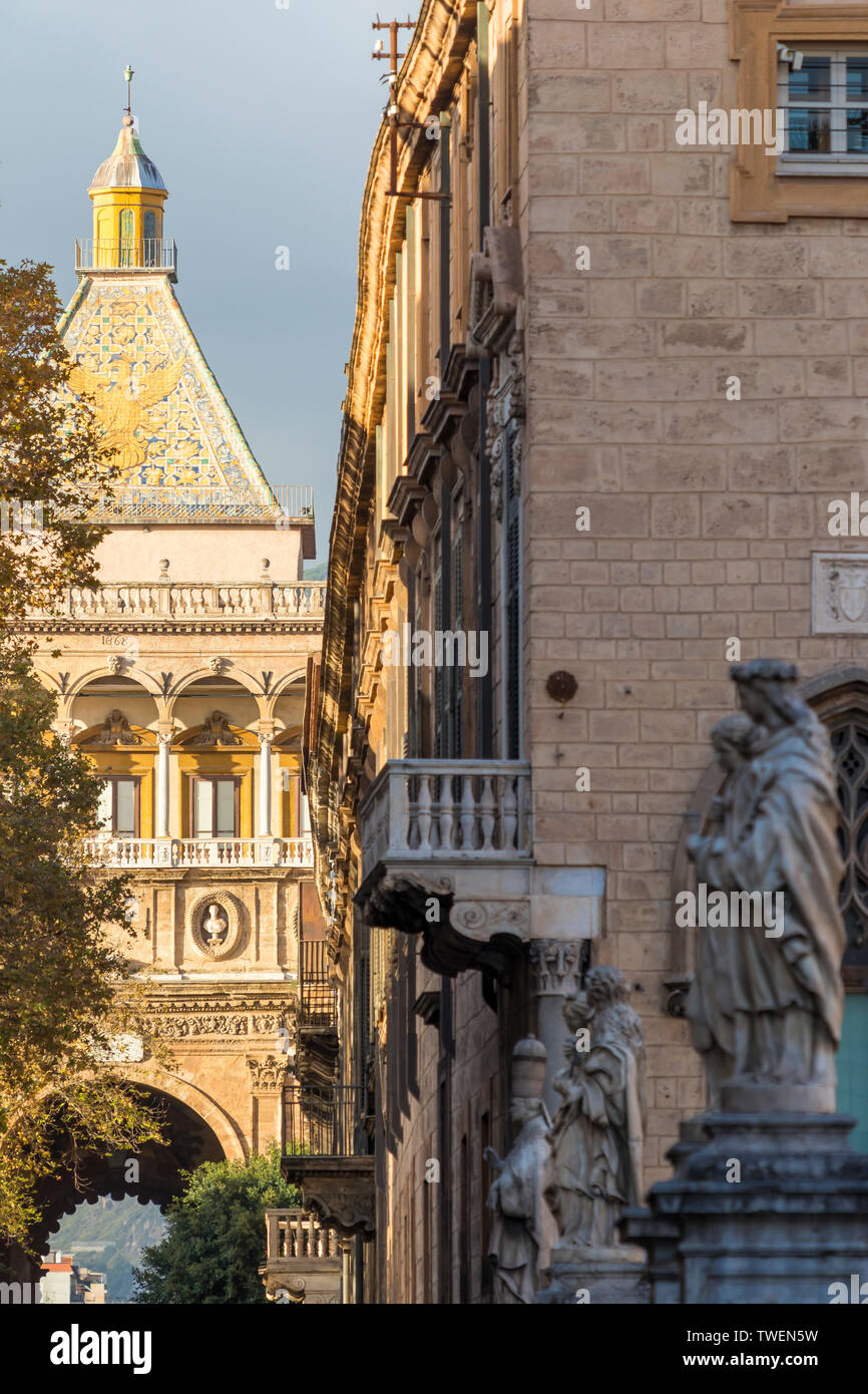 View from Corso Vittorio Emanuele to Porta Nuova, Palermo, Sicily, Italy, Europe Stock Photo