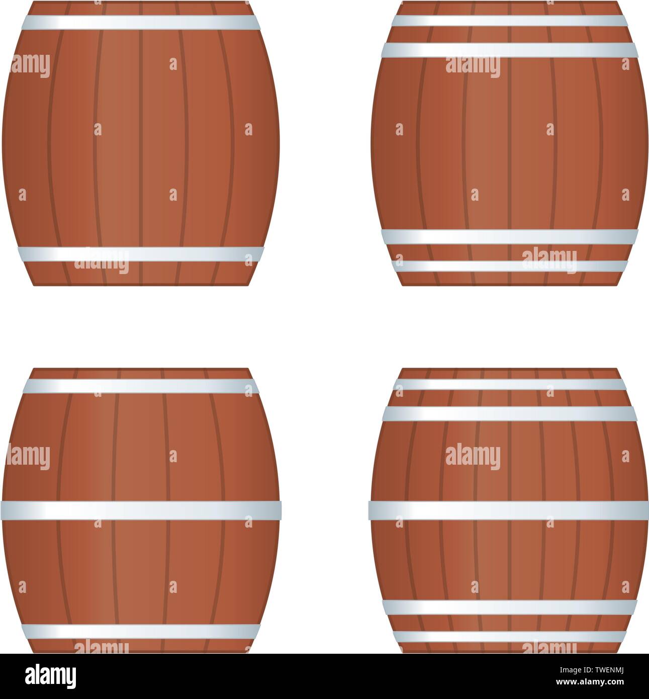 Vector illustration. Four barrel icons in clean style. Wine culture. Stock Vector