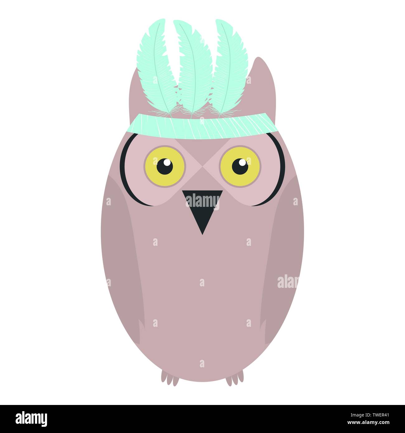 owl bird with feathers hat bohemian style vector illustration design ...