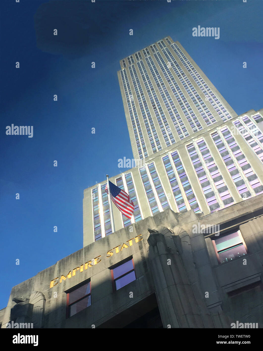 Epic view of the Empire State Building from ground level, New York City, New York, USA Stock Photo