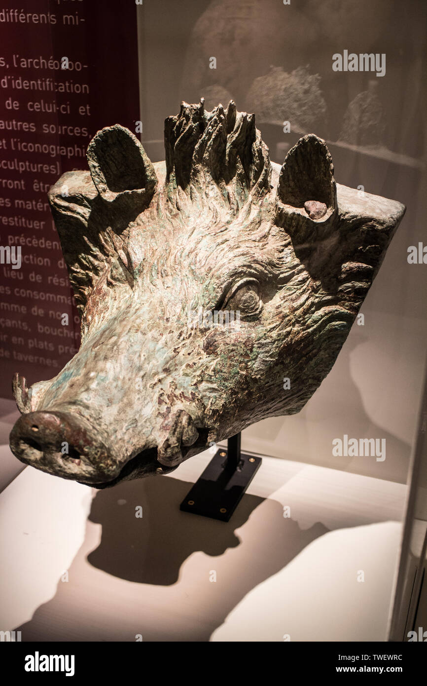 Musée d'Histoire de Marseille : Secondary ram of an antique ship figuring a  boar head Stock Photo - Alamy