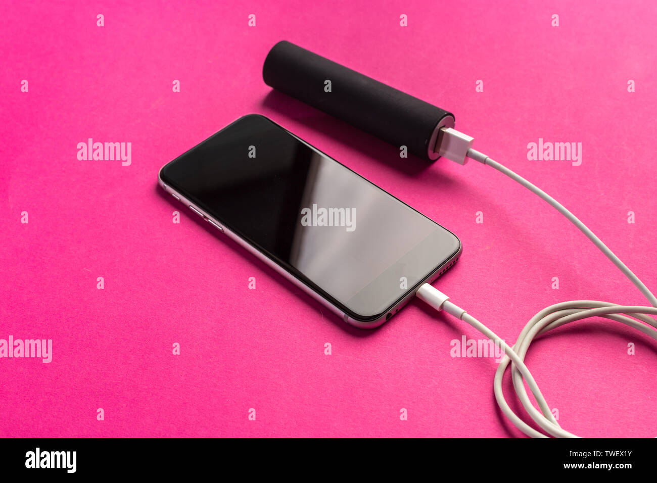 phone mobile connect to battery power bank Stock Photo Alamy