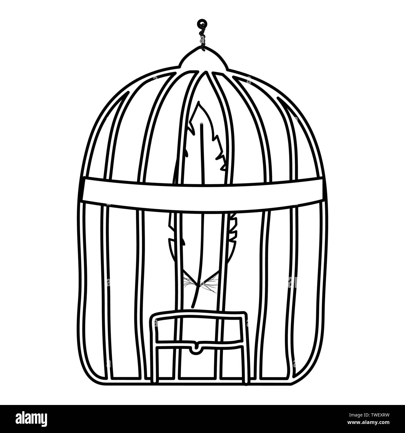 cage bird jail with feather vector illustration design Stock Vector