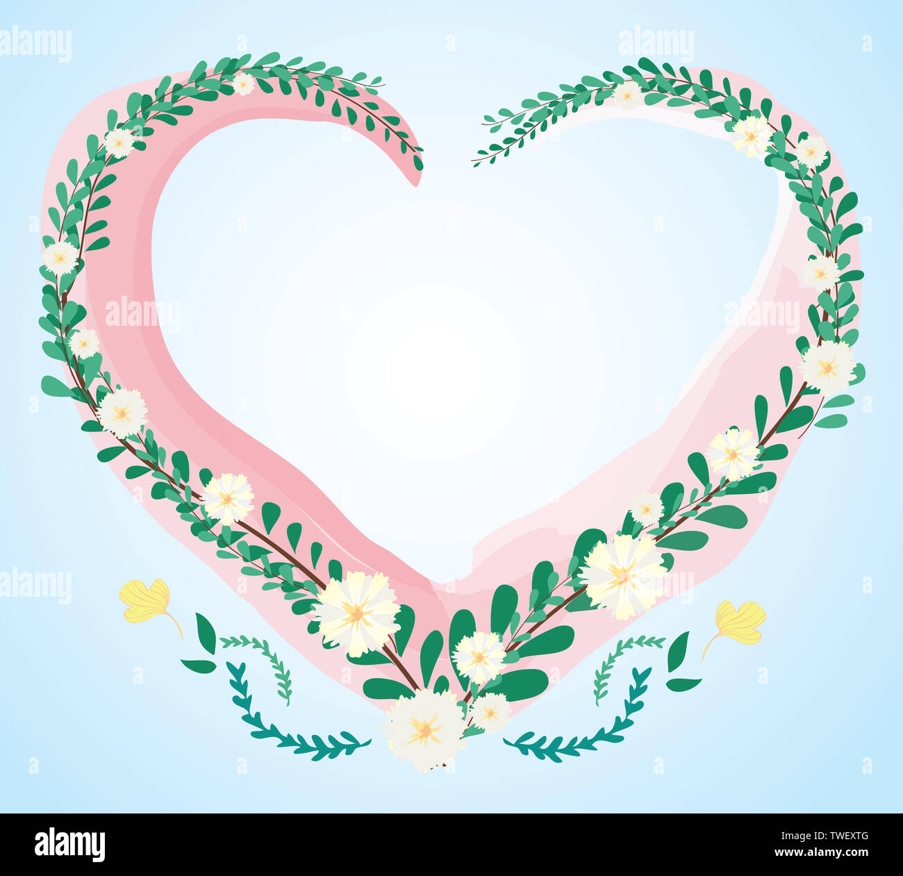 pastel heart leaf and flower crown and space background Stock