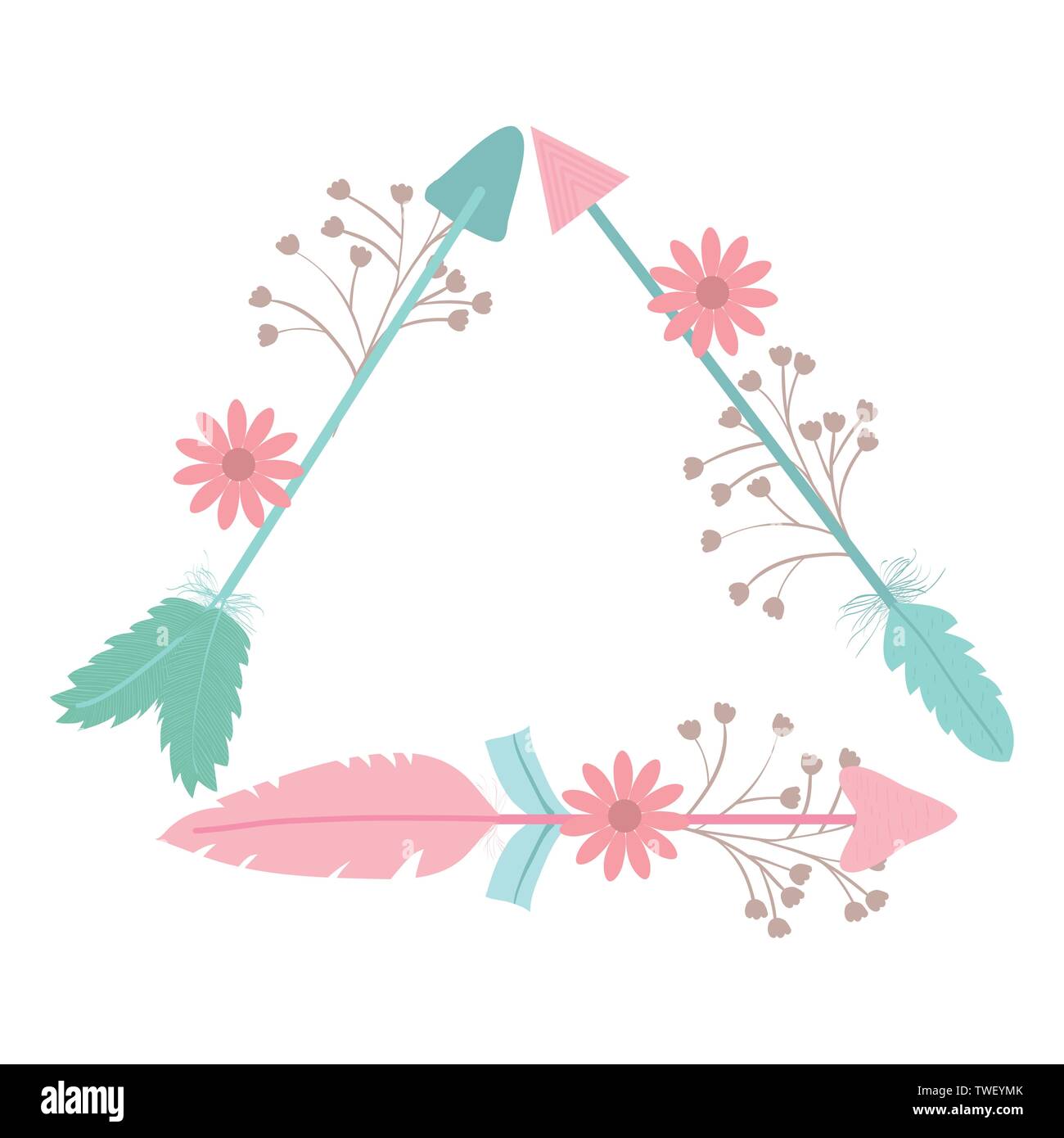 triangular bohemian frame with arrow feathers and flowers vector ...