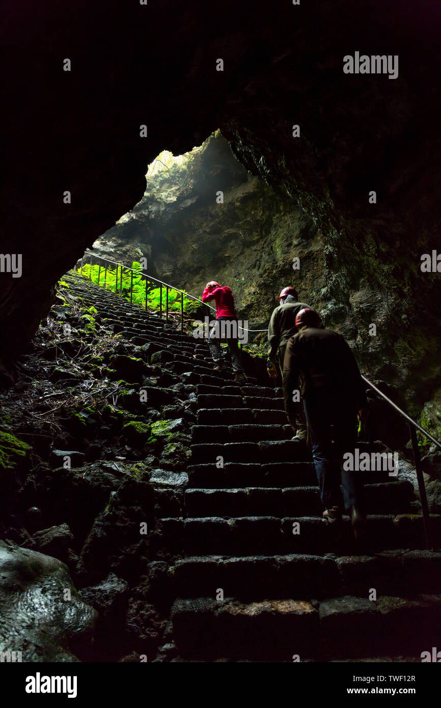 Lava cave Gruta das Torres, Municipality of Madalena, Pico Island, Azores Archipelago, Portugal, Europe Stock Photo