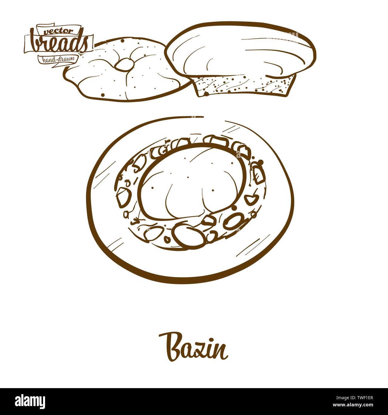 Hand drawn sketch of Bazin bread. Vector drawing of Flatbread food, usually  known in Libya. Bread illustration series Stock Vector Image & Art - Alamy