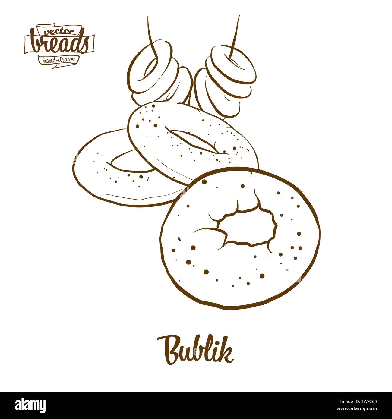 Bublik bread vector drawing. Food sketch of Wheat bread, usually known in Poland. Bakery illustration series. Stock Vector