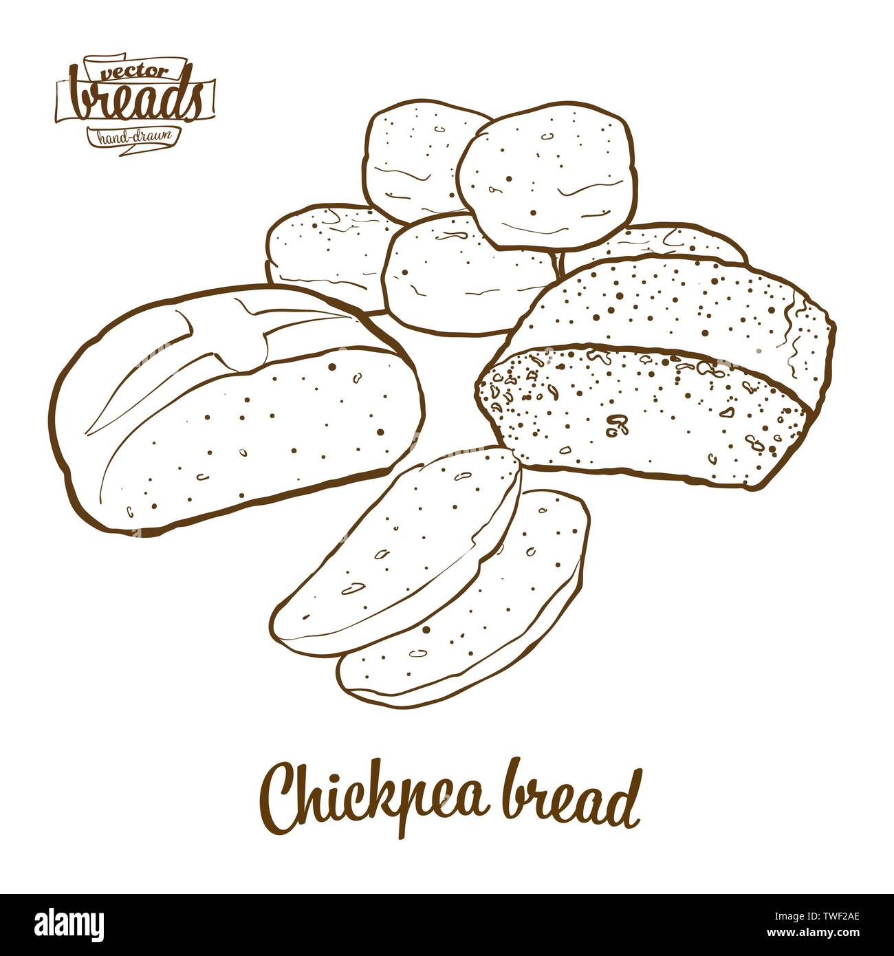 Chickpea bread bread vector drawing. Food sketch of Leavened, usually ...