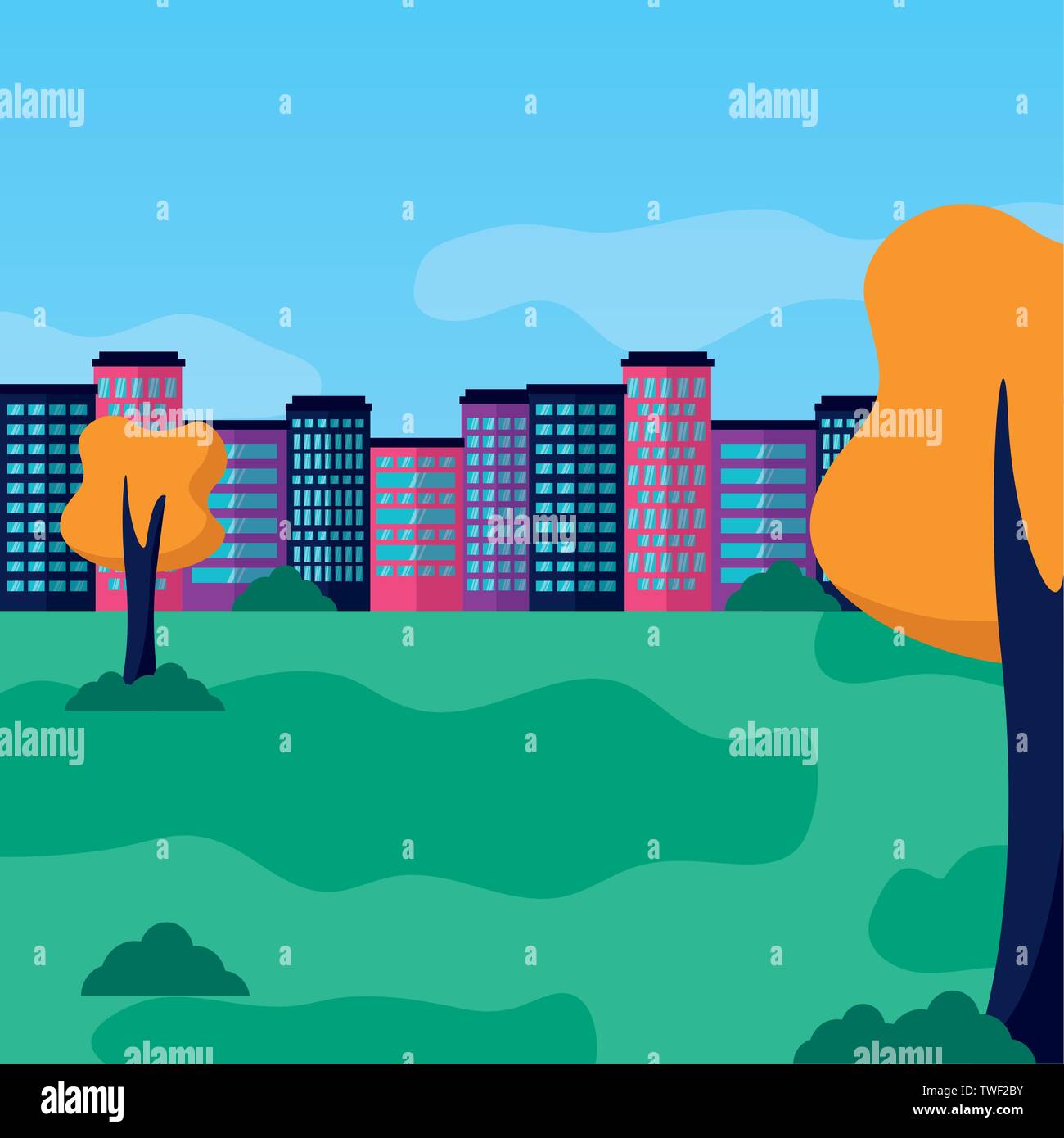 cityscape urban buildings tree park meadow Stock Vector Image & Art - Alamy