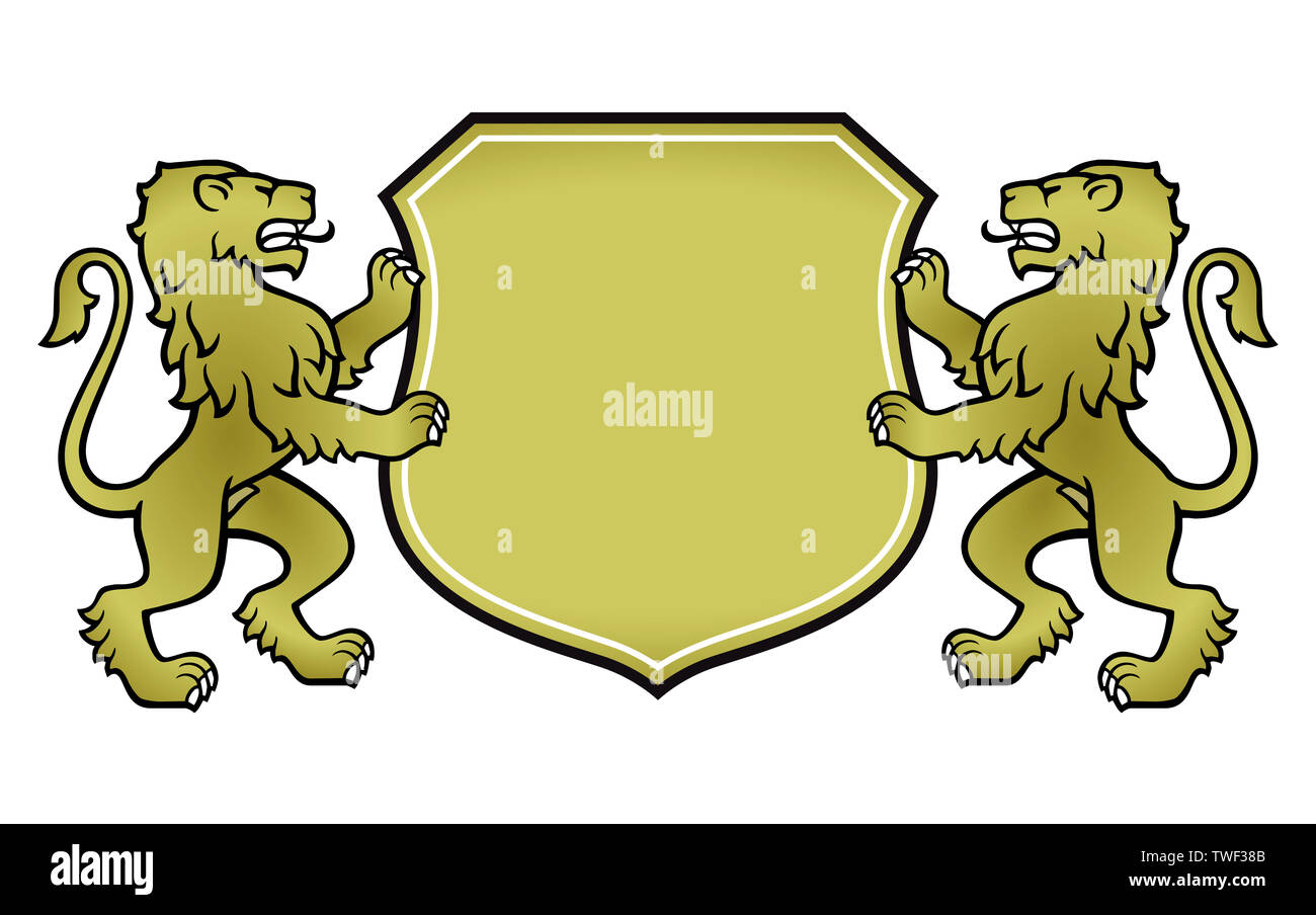 Heraldic coat of arms with two lions, vector illustration Stock Photo
