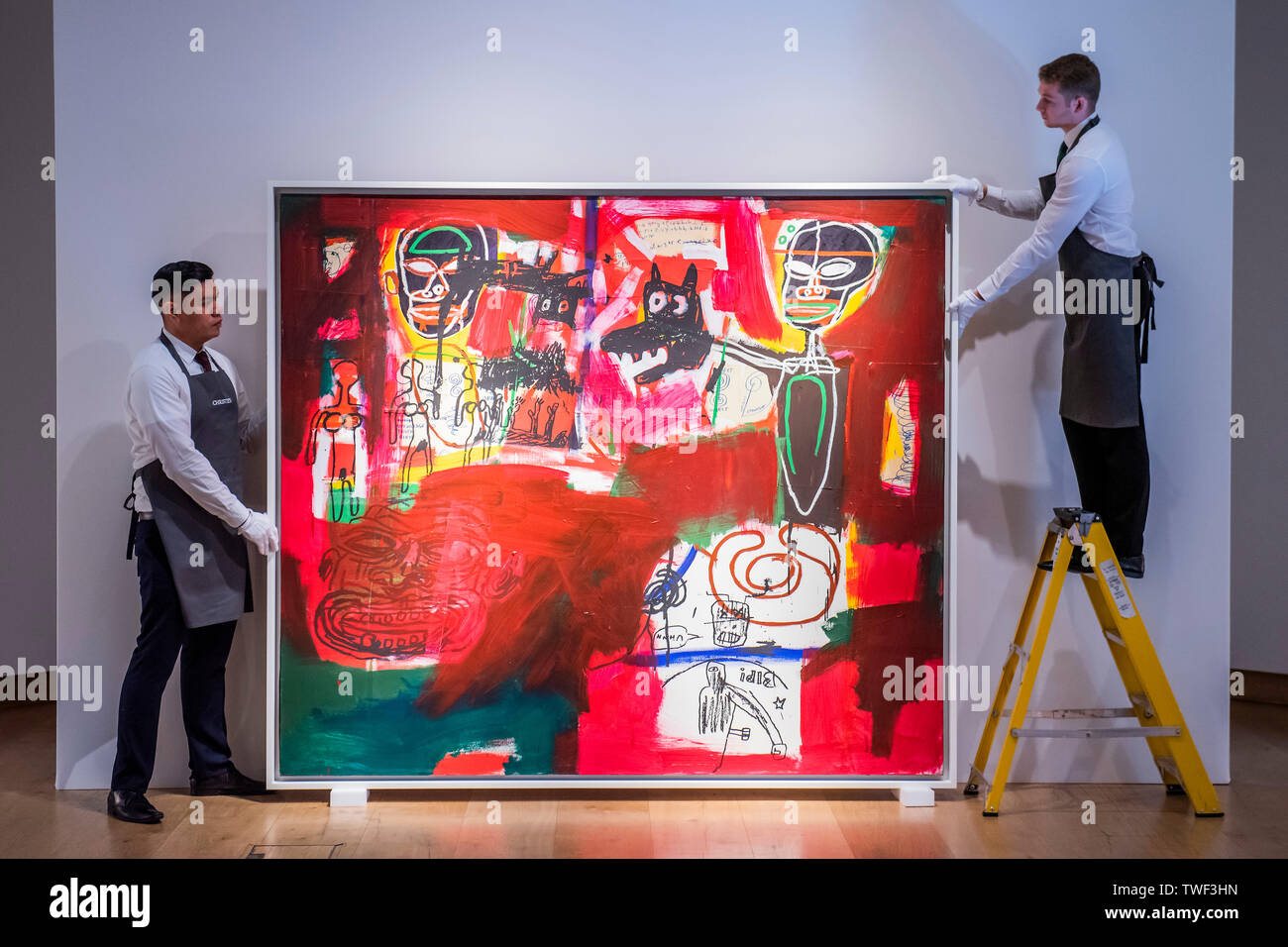 London, UK. 20th June, 2019. Jean-Michel Basquiat (1960-1988), Sabado por la Noche (Saturday Night), 1984, Estimate: £7,500,000-11,000,000 - Christie’s presented an exhibition of works from its upcoming Post-War and Contemporary Art Evening Auction. It will be on view to the public from 21 to 25 June 2019. Credit: Guy Bell/Alamy Live News Stock Photo