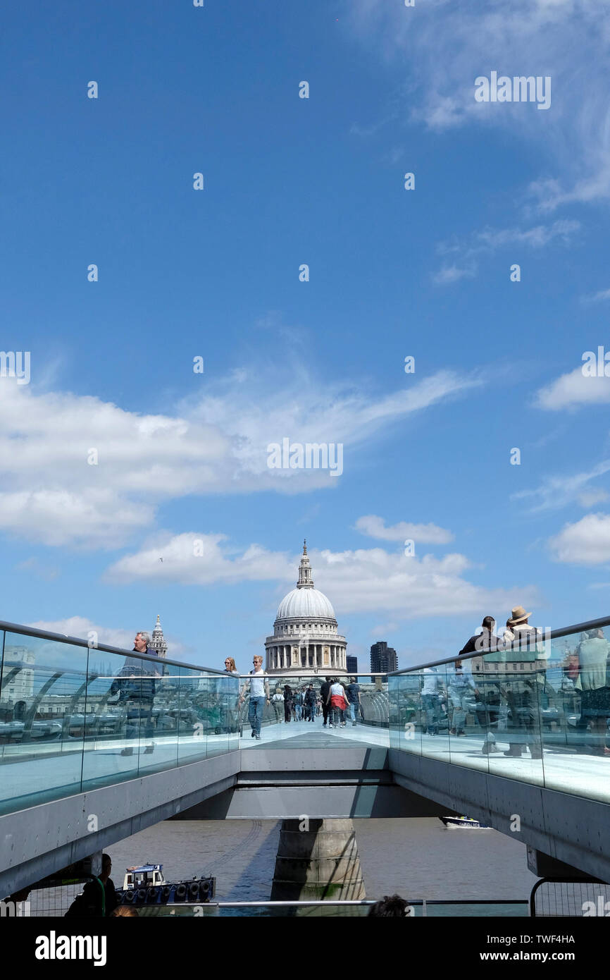 A general view of Millennium bridge, with St Paul’s cathedral in the background Stock Photo
