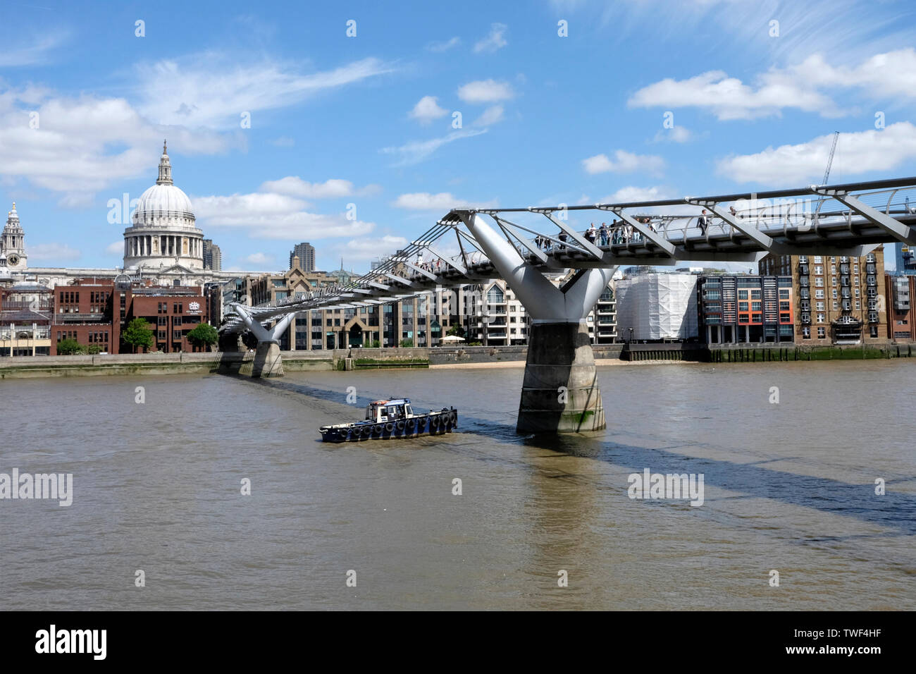 A general view of The Millennium bridge and St Paul’s cathedral. Stock Photo