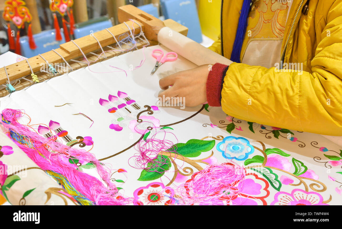 Traditional handmade Qiang embroidery highdefinition picture Stock