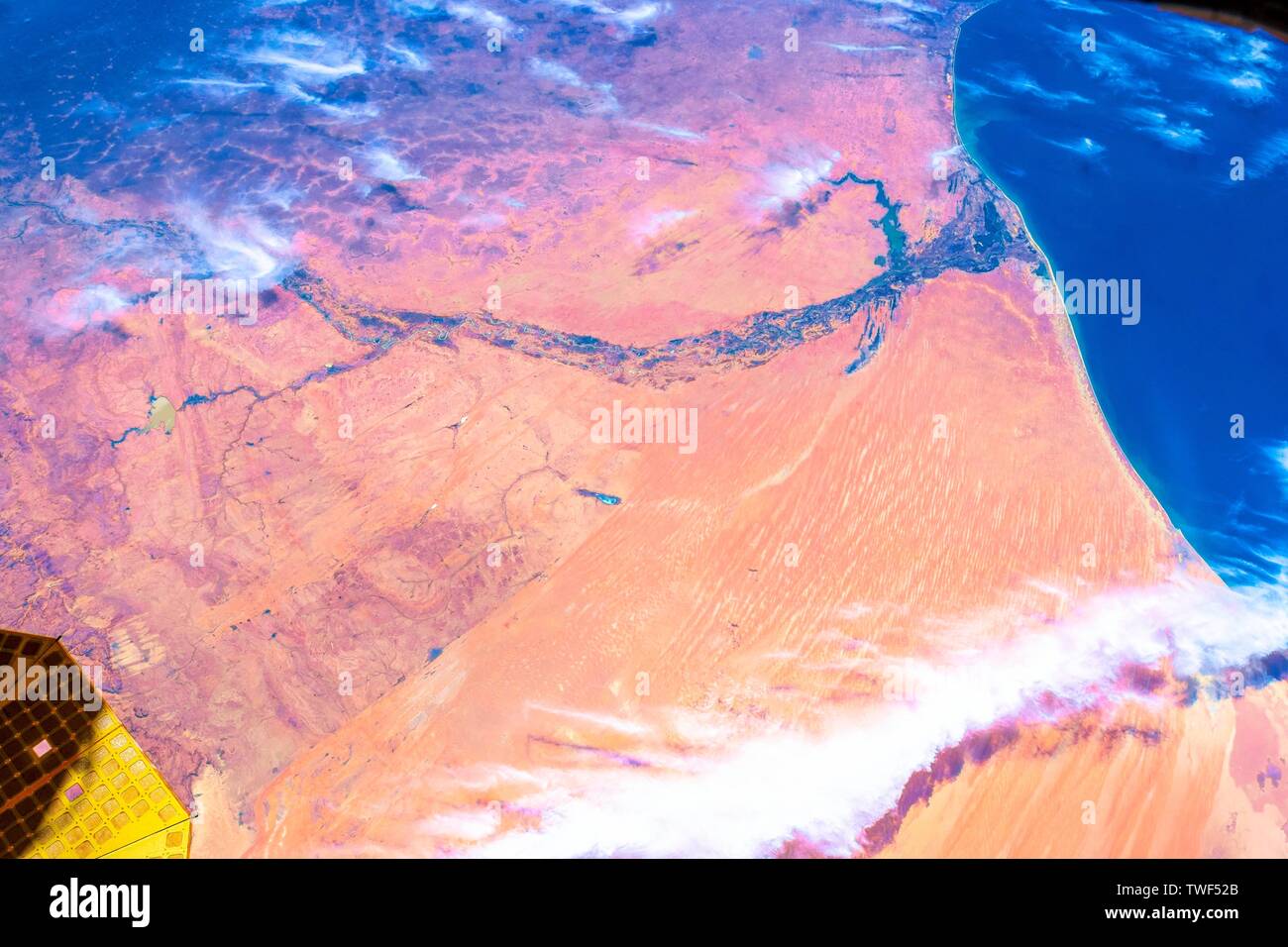 Over Mauritania. The beauty in nature of our planet Earth seen from the International Space Station (ISS). The image is a public domain handout by NAS Stock Photo