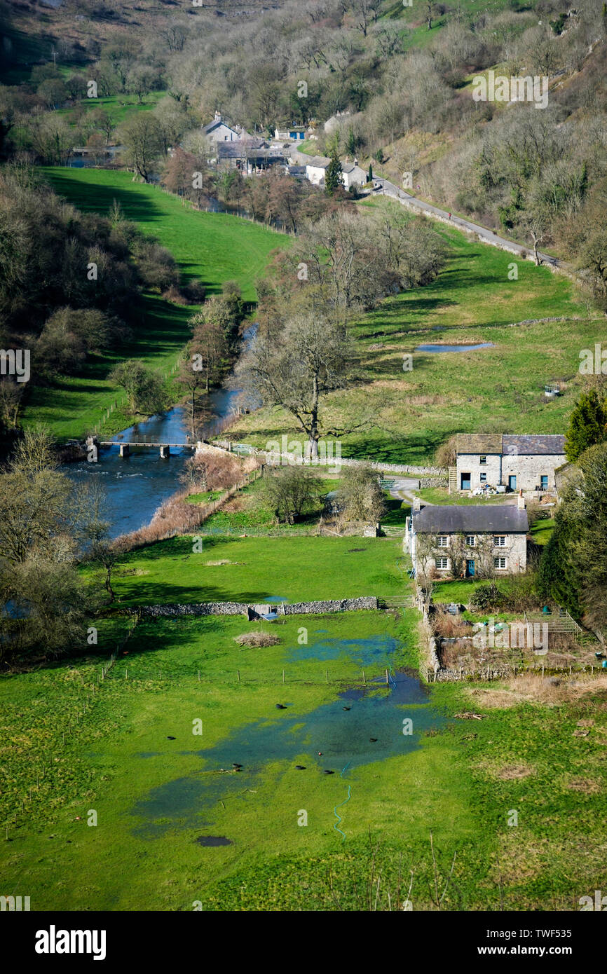 Monsal Dale and the River Wye in the Derbyshire Dales. Stock Photo