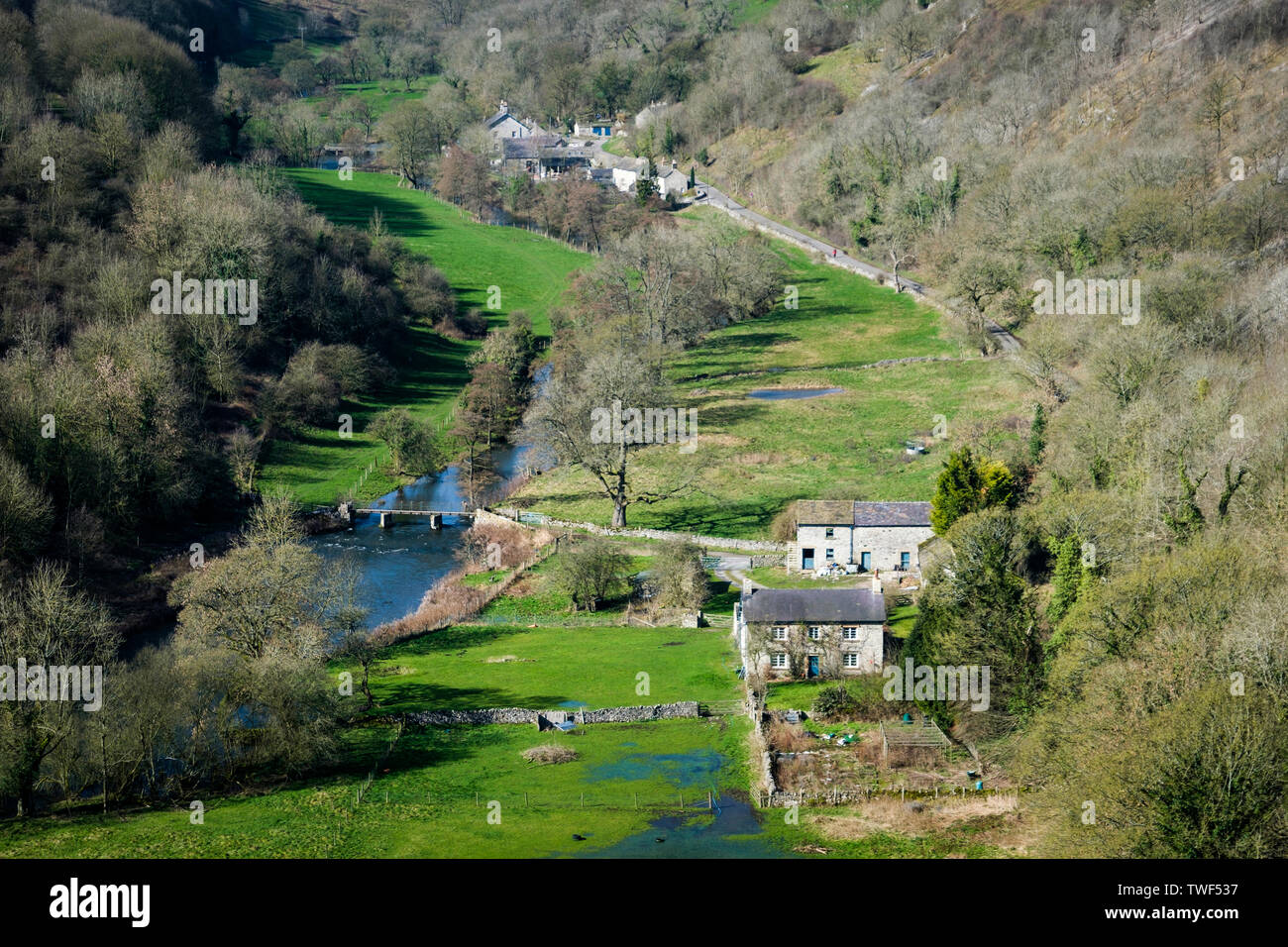 Monsal Dale and the River Wye in the Derbyshire Dales. Stock Photo