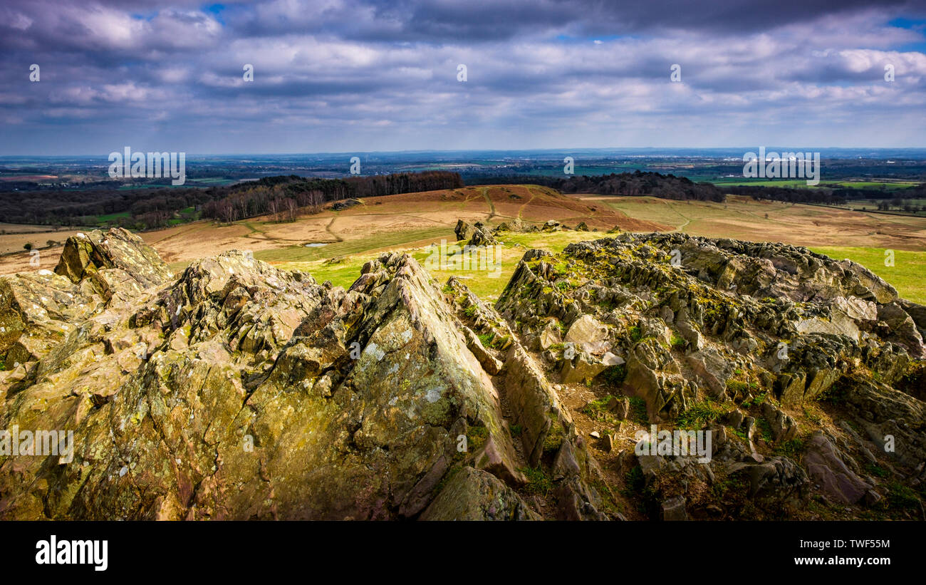 Looking out over the Precambrian rocks of Charnwood Forest. Stock Photo
