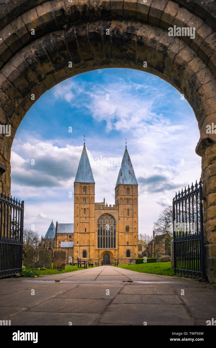 The west front of Southwell Minster which is the Cathedral Church of Nottinghamshire. Stock Photo