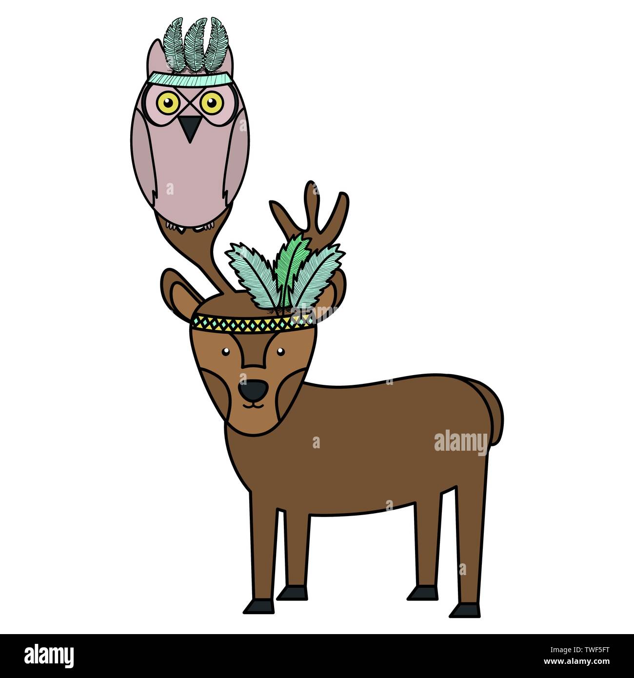 owl bird and reindeer bohemian style vector illustration design Stock ...
