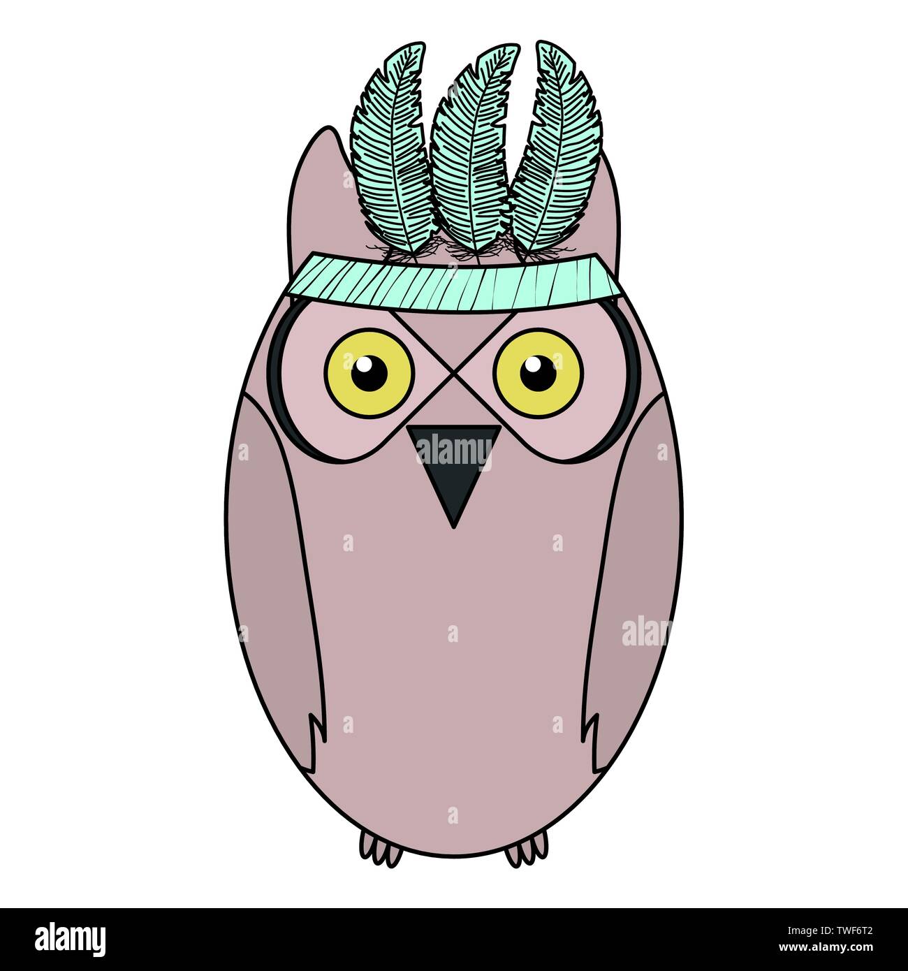 owl bird with feathers hat bohemian style vector illustration design ...