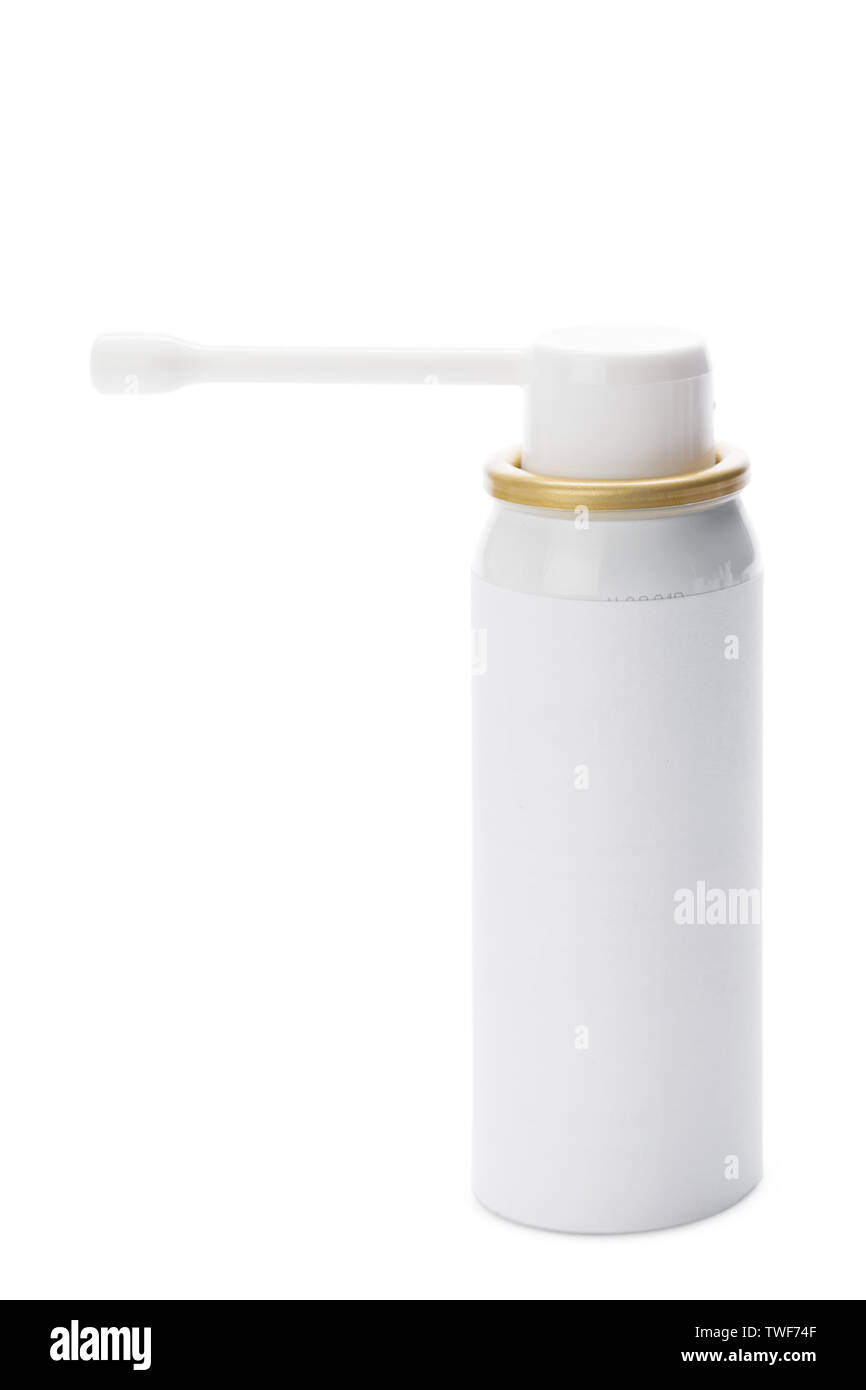 Bottle with spray isolated on white Stock Photo - Alamy