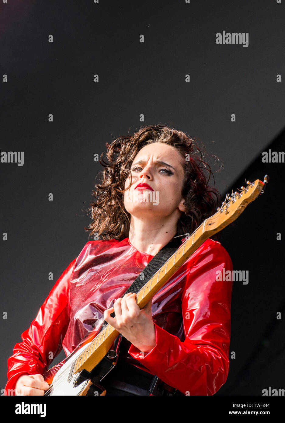 British rock singer and guitarist Anna Calvi performing live at the All Points East music festival at Victoria Park in London. Stock Photo