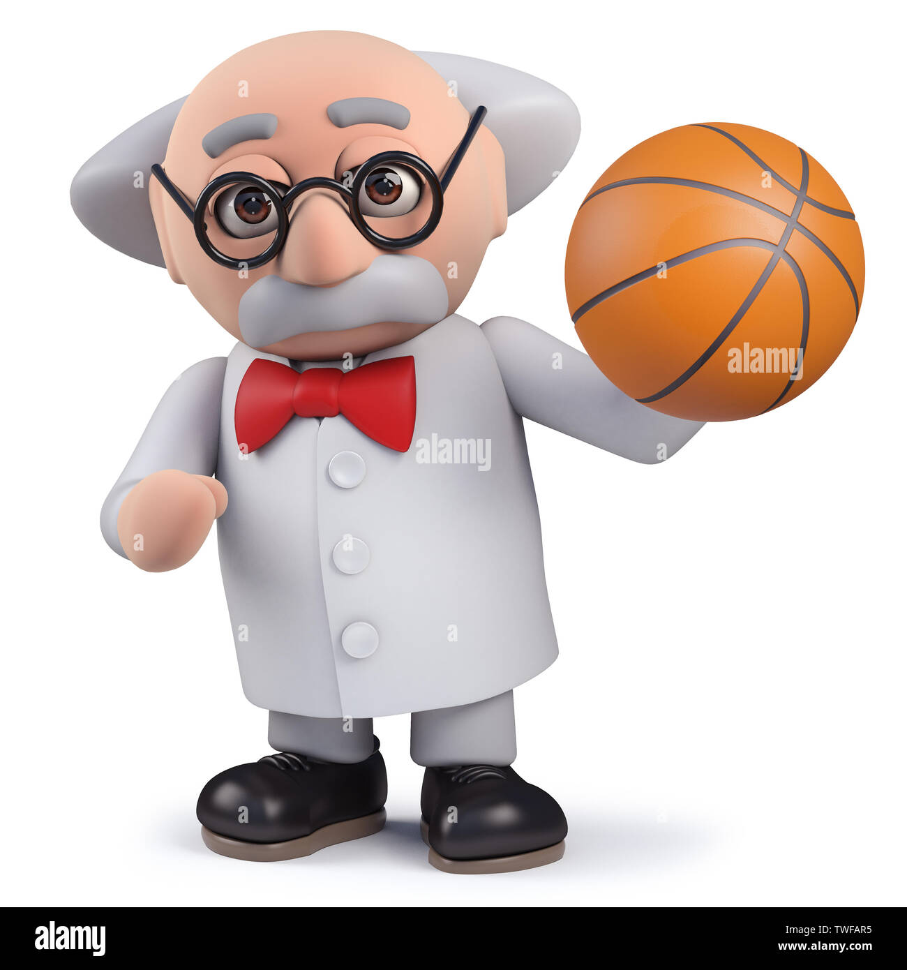 Render of a 3d scientist character holding a basketball Stock Photo