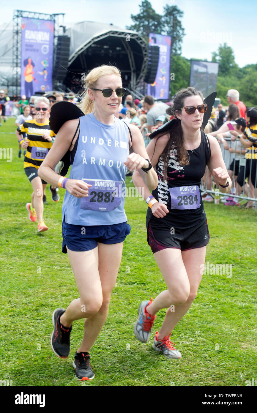 Runners near the finishing line at Chris Evan’s Run Fest Run event at Bowood House near Chippenham UK Stock Photo